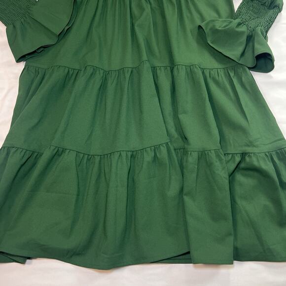 Tuckernuck Pomander Place Kenzo Dress Size S Hunter Green Crepe V Neck Tiered - Picture 4 of 16